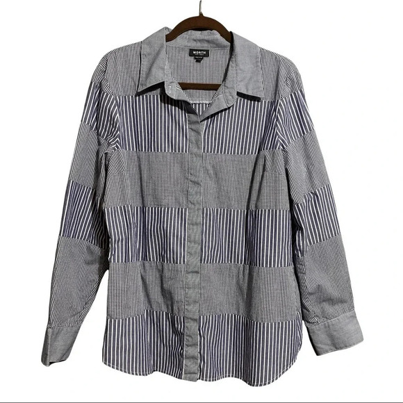 Worth Tops - Worth Striped Checkered Block Long Sleeve Button Down Shirt Size X-Large